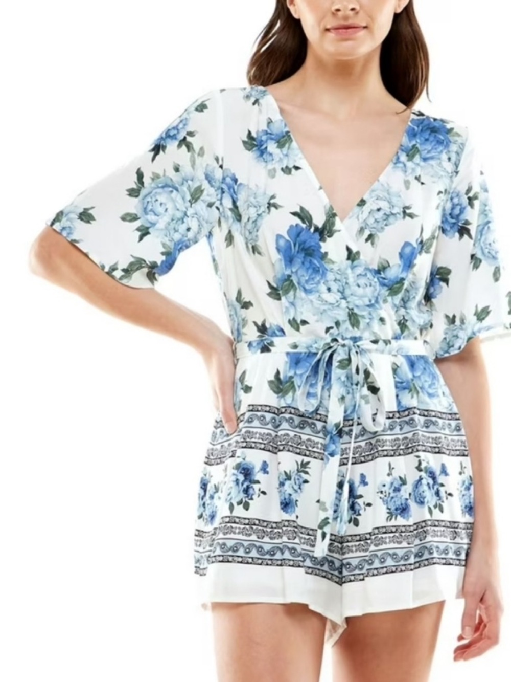 NWT Trixxi Floral Surplice Wrap Romper